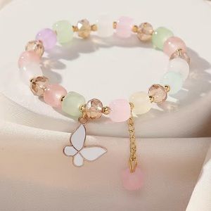 New Butterfly Charm Beaded Stretch Bracelet